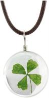 🍀 dried leaves lucky 4-leaf clover pendant necklace: fm fm42 in glass ball - fn4010 logo