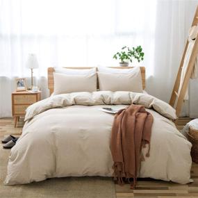 img 4 attached to 🛏️ Premium 100% Washed Cotton Duvet Cover Queen Size - Soft & Fade-Resistant Bedding Set in Khaki - No Comforter Included - 90x90 Inches
