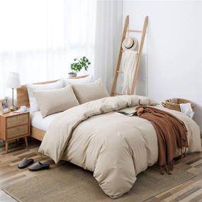 img 3 attached to 🛏️ Premium 100% Washed Cotton Duvet Cover Queen Size - Soft & Fade-Resistant Bedding Set in Khaki - No Comforter Included - 90x90 Inches
