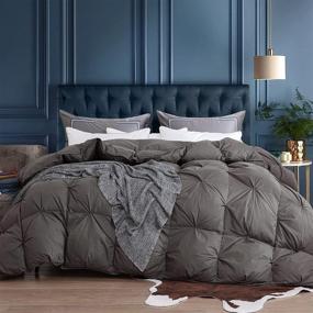 img 4 attached to 🛌 Pinch Pleat Grey King Size Duvet Insert - 100% Egyptian Cotton Cover, 1200 Thread Count - 750+ Fill Power - All Seasons Cozy & Warm Comforter King-106x90Inches - Premium Pebed Goose Down