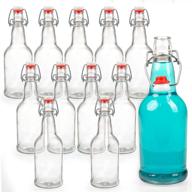 🍾 16oz clear swing top glass bottles for home brewing - carbonated drinks, kombucha, kefir, soda, juice, fermentation - 12 pack glass bottles with airtight rubber seal flip caps logo