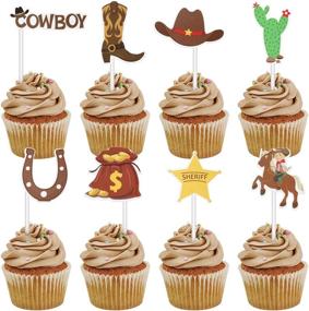 img 3 attached to 🤠 Amosfun 72PCS Cowboy Cupcake Toppers for Little Western Cowboy Party and Birthday Cakes