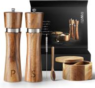 🎁 premium salt and pepper grinder set with wooden mills, swivel lid box, spoon & cleaner tool - perfect gift for salt and pepper shakers (set of 5) logo