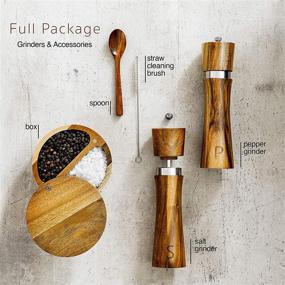 img 3 attached to 🎁 Premium Salt and Pepper Grinder Set with Wooden Mills, Swivel Lid Box, Spoon & Cleaner Tool - Perfect Gift for Salt and Pepper Shakers (Set of 5)