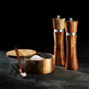 img 1 attached to 🎁 Premium Salt and Pepper Grinder Set with Wooden Mills, Swivel Lid Box, Spoon & Cleaner Tool - Perfect Gift for Salt and Pepper Shakers (Set of 5)