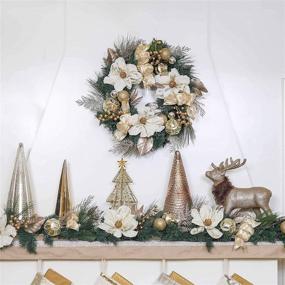 img 2 attached to 🎄 Premium Valery Madelyn Pre-Lit 6ft Champagne Gold Christmas Garland with LED Lights and Ornaments - Stunning Xmas Decor for Front Door, Window, Fireplace Mantle - Battery Operated