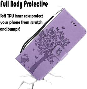 img 3 attached to 📱 Iphone 11 Case with Screen Protector & Wallet – PU Leather Flip Case with Embossed Tree Cat Flowers; Magnetic Kickstand, Card Slots, Light Purple