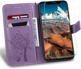 img 2 attached to 📱 Iphone 11 Case with Screen Protector & Wallet – PU Leather Flip Case with Embossed Tree Cat Flowers; Magnetic Kickstand, Card Slots, Light Purple