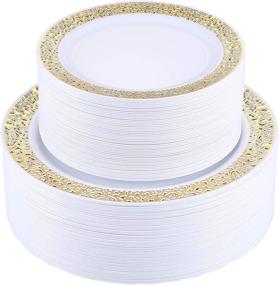 img 4 attached to 🍽️ Luxurious 102PCS Gold Disposable Plastic Plates for Weddings & Parties: Set of White Dinner & Appetizer Plates with Gold Lace Design