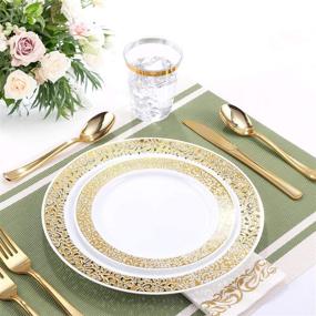 img 3 attached to 🍽️ Luxurious 102PCS Gold Disposable Plastic Plates for Weddings & Parties: Set of White Dinner & Appetizer Plates with Gold Lace Design