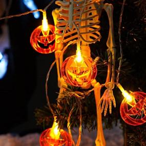 img 2 attached to 🎃 Spooky Halloween String Lights Set- 3PCS Orange Pumpkin, White Ghost, Purple Bat String Lights for Indoor and Outdoor Decoration- 9.8FT 20LED, Battery Powered- 2 Modes for Halloween Festivities