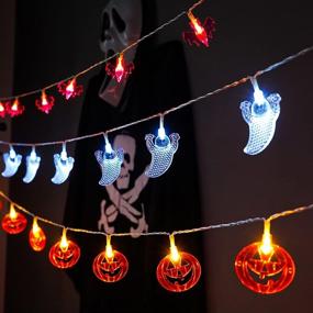 img 4 attached to 🎃 Spooky Halloween String Lights Set- 3PCS Orange Pumpkin, White Ghost, Purple Bat String Lights for Indoor and Outdoor Decoration- 9.8FT 20LED, Battery Powered- 2 Modes for Halloween Festivities