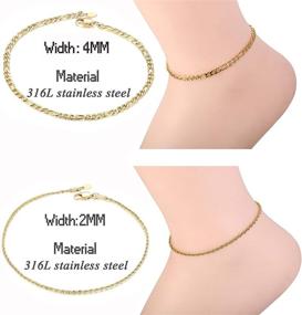 img 2 attached to JOERICA Gold Chain Anklet Bracelet Set: Stylish Rope and Figaro Link Foot Jewelry Set for Men and Women - Perfect for Beach or Party!