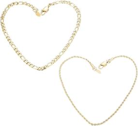 img 4 attached to JOERICA Gold Chain Anklet Bracelet Set: Stylish Rope and Figaro Link Foot Jewelry Set for Men and Women - Perfect for Beach or Party!