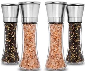 img 4 attached to Premium Stainless Steel Salt and Pepper Grinder Set - 4 Pack, Adjustable Ceramic Sea Salt Grinder & Pepper Grinder, Tall Glass Salt and Pepper Shakers, Pepper Mill & Salt Mill with Collapsible Funnel