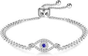 img 4 attached to 🧿 Stylish Apsvo Evil Eye Bracelet with Sideway Cross & Adjustable Slide Chain - Perfect Silver/Gold/Rose Gold Jewelry for Women & Girls