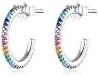 👂 qing's sterling silver fine arc stud earrings with rainbow cz - simple style jewelry gifts for girls and women logo