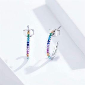 img 3 attached to 👂 Qing's Sterling Silver Fine Arc Stud Earrings with Rainbow CZ - Simple Style Jewelry Gifts for Girls and Women