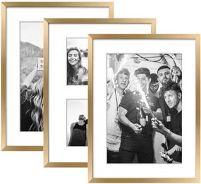 img 4 attached to 🖼️ ArtbyHannah 3-Pack of 11x14 Modern Gold Picture Frame Collage Sets for Wall Art Decor - Display Photo 8x10 and 5x7 with Mat - Gallery Wall Kit or Home Decoration