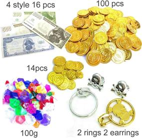 img 1 attached to 💰 200+ Pirate Toys Gold Coins and Gems, Rings Earrings Pearls Jewelry Playset - Treasure for Pirate Party (115 Coins + 100g Gems + 20 Banknotes)