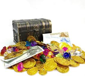 img 4 attached to 💰 200+ Pirate Toys Gold Coins and Gems, Rings Earrings Pearls Jewelry Playset - Treasure for Pirate Party (115 Coins + 100g Gems + 20 Banknotes)