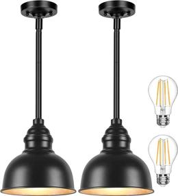 img 4 attached to 💡 UBright Pendant Light Set of 2 - Metal Farmhouse Light Fixture | Adjustable Height | Black Vintage Industrial Hanging Pendant Lighting for Kitchen Island, Dining Room, Restaurant, Hallway