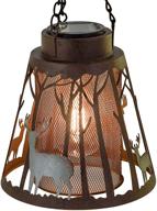 deer led lantern lights decorative: metal round holder & hanging lantern by pine ridge - battery operated, flameless for indoor/outdoor use - perfect for halloween and christmas логотип