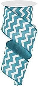 img 2 attached to Chevron Wired Ribbon Turquoise White