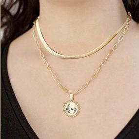 img 3 attached to JSJOY Layered Initial Necklaces: Stylish 🌟 Gold Pendant Coin Choker Chains for Women