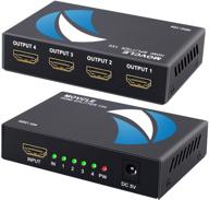 🔌 movcle hdmi splitter - 1x4 port box hub for full ultra hd 1080p 4k/2k with us adapter v1.4 - powered, certified for 3d support logo