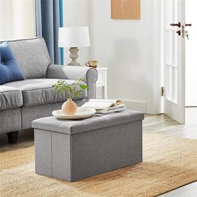 img 3 attached to 🛋️ SONGMICS 30 Inches Storage Ottoman Bench: Folding Chest, Breathable Linen-Look Fabric in Light Gray ULSF001G02 - for Entryway, Living Room, Bedroom