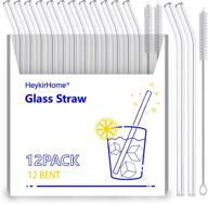 🥤 12-pack reusable glass straws by heykirhome - size 8''x10mm with 12 bent straws and 2 cleaning brushes - ideal for smoothies, tea, juice logo