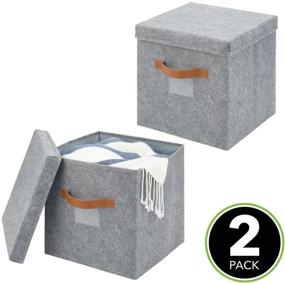 img 3 attached to 📦 mDesign Soft Cube Felt Closet Organizer Cube Bin Box - 2 Pack - Gray/Tan