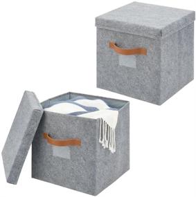 img 4 attached to 📦 mDesign Soft Cube Felt Closet Organizer Cube Bin Box - 2 Pack - Gray/Tan