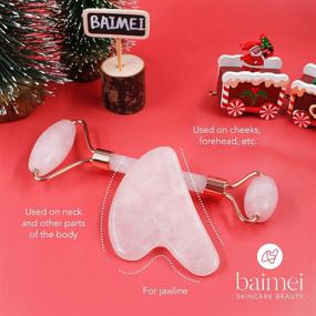 img 2 attached to 🌹 BAIMEI Rose Quartz Jade Roller & Gua Sha - Facial Beauty Tools for Relaxing, Revitalizing Skin & Reducing Fine Lines and Wrinkles