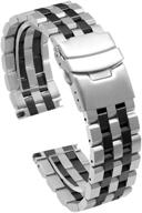 18mm 20mm 22mm 24mm 26mm stainless steel watch band with deployment clasp - metal replacement watch strap for men and women in black, silver, and two-tone silver ip black logo