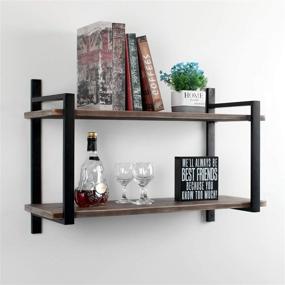 img 4 attached to Womio Industrial Bookshelf/Bookcase Wall Mount: Organize and Elevate Your Space with 2 Tier Metal & Wood Wall Shelf Unit, 30in Rustic Book Shelves for Bedrooms, Office, and Living Room