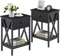 vecelo nightstand set of 2: modern industrial side end table with drawer for living room and bedroom – black логотип