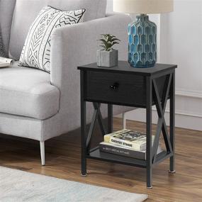 img 3 attached to VECELO Nightstand Set of 2: Modern Industrial Side End Table with Drawer for Living Room and Bedroom – Black