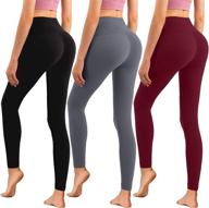 🩳 dhso non see-through high waisted women's leggings - tummy control pants for workout, yoga, cycling (3 pack, black, grey, burgundy, l-xl/plus size 12-20) логотип