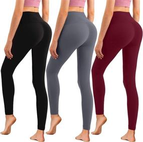 img 4 attached to 🩳 DHSO Non See-Through High Waisted Women's Leggings - Tummy Control Pants for Workout, Yoga, Cycling (3 Pack, Black, Grey, Burgundy, L-XL/Plus Size 12-20)