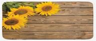 🌻 lunarable sunflower kitchen mat - yellow umber, plush decorative non-slip mat with 3 sunflowers on wooden background print, top left corner picture, 47" x 19 logo