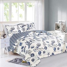img 4 attached to 🌊 Coastal-themed 3 Piece Quilt Set with Shams: Catalina Collection (Full/Queen, Navy)