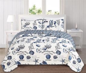 img 3 attached to 🌊Набор одеял с подушками в прибрежном стиле из 3 предметов: коллекция Каталина (полутороспальные/двуспальные, темно-синий)