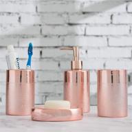 elevate your bathroom with the stylish mygift 4-piece rose 🛁 gold ceramic set: soap dish, pump dispenser, toothbrush holder & tumbler logo