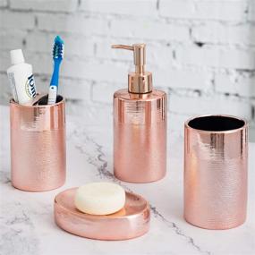 img 3 attached to Elevate Your Bathroom with the Stylish MyGift 4-Piece Rose 🛁 Gold Ceramic Set: Soap Dish, Pump Dispenser, Toothbrush Holder & Tumbler