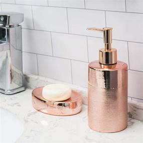 img 2 attached to Elevate Your Bathroom with the Stylish MyGift 4-Piece Rose 🛁 Gold Ceramic Set: Soap Dish, Pump Dispenser, Toothbrush Holder & Tumbler