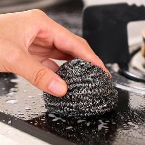 img 1 attached to Stainless Steel Sponges 6-Pack - Scrubbing Scouring Pad, Steel Wool Scrubber for Kitchen, Bathroom, and Beyond
