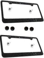 💎 stylish apsg bling license plate frame set - front + rear (black rhinestone crystal on-stainless) логотип