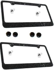 img 1 attached to 💎 Stylish APSG Bling License Plate Frame Set - Front + Rear (Black Rhinestone Crystal On-Stainless)